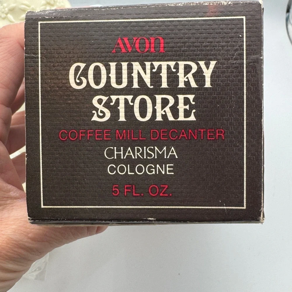 Vintage Avon Country Store Coffee Mill Decanter Charisma‎ Cologne 5oz Milk Glass